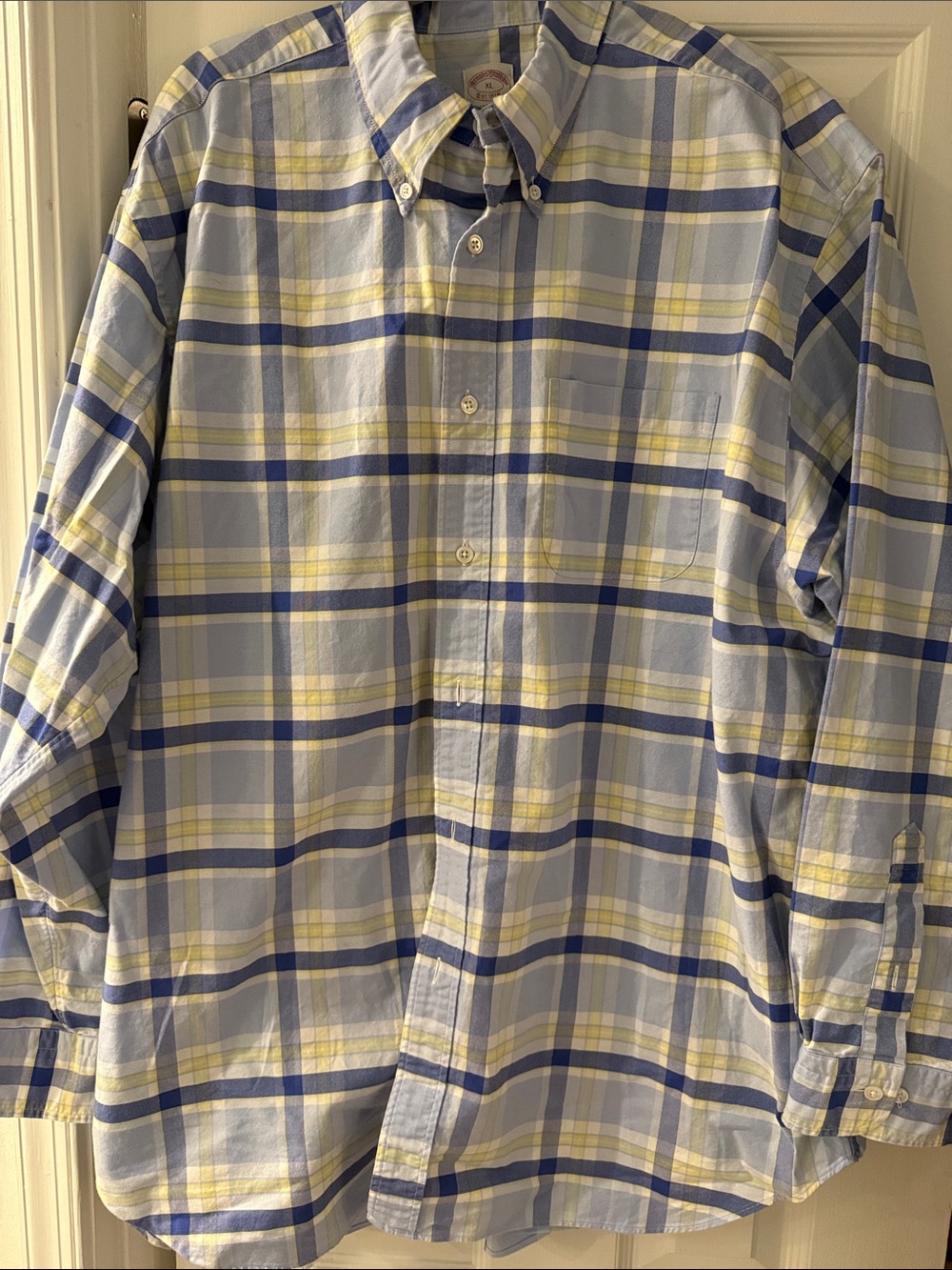 Brooks Brothers Men's Button-Down Plaid Shirt in Light Blue and Yellow